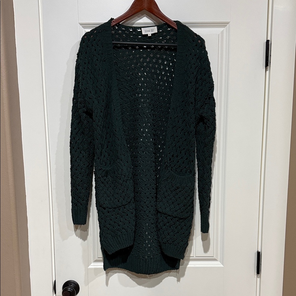 Sienna Sky Deep Green Open Knit Cardigan